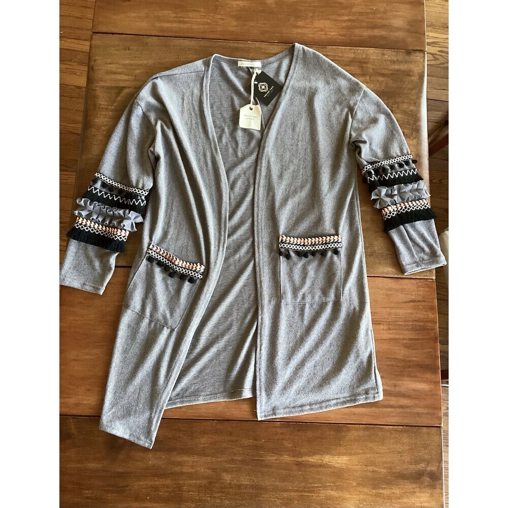 ANDTHEWHY Boutique Boho Long Cardigan Fringe NWT Size Small NWT